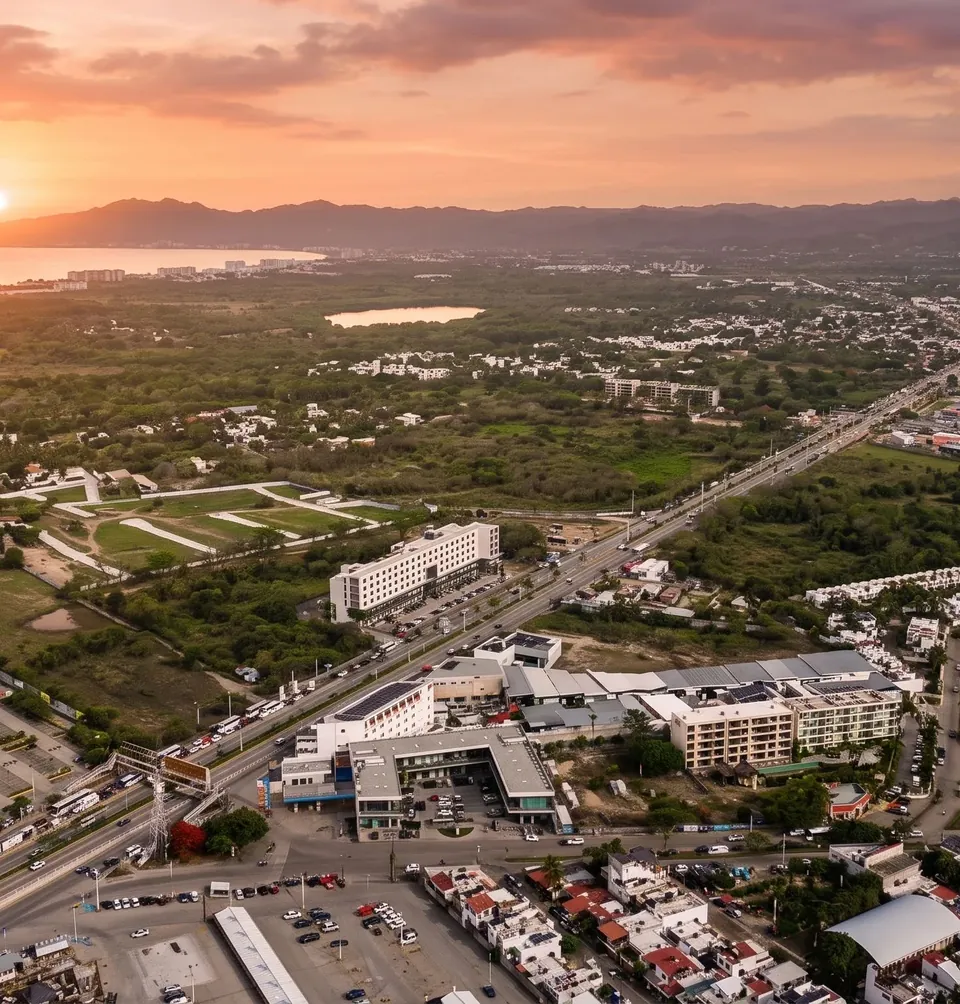 Vista aérea de la ubicación del Distrito Médico en Bahía de Banderas